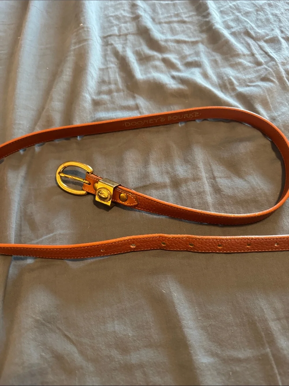 Vintage Dooney & Bourke Cognac Pebbled Leather Belt with Brass Duck Buckle